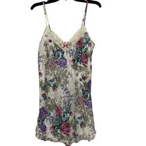 Vintage California Miss Floral Embossed Lace Trim Fairycore, Y2K Slip Dress Med